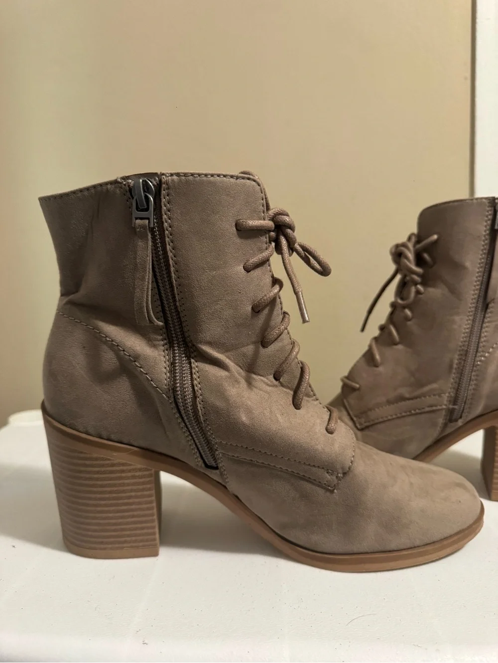 Time and Tru Taupe Lace-Up Ankle Boots